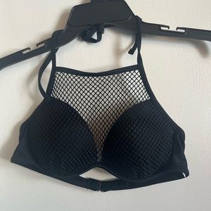 Xhilaration, S/P, black fishnet swim suit top, Never Worn, back+neck tie, clasps